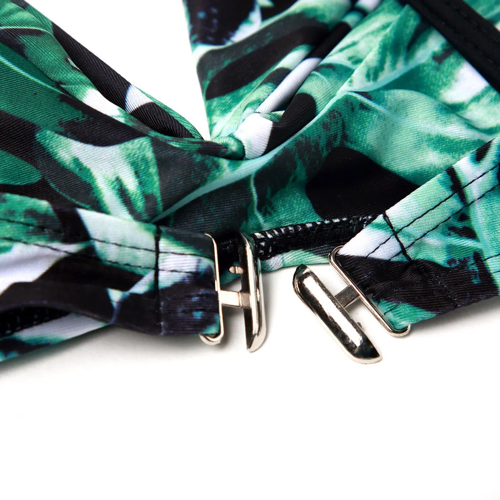 

2021 Sexy Leaf Print Bikini Female Swimsuit Women Swimwear Thong Push Up Bikinis Set Hollow Swimming Suits Beach Bathing Suit#1G