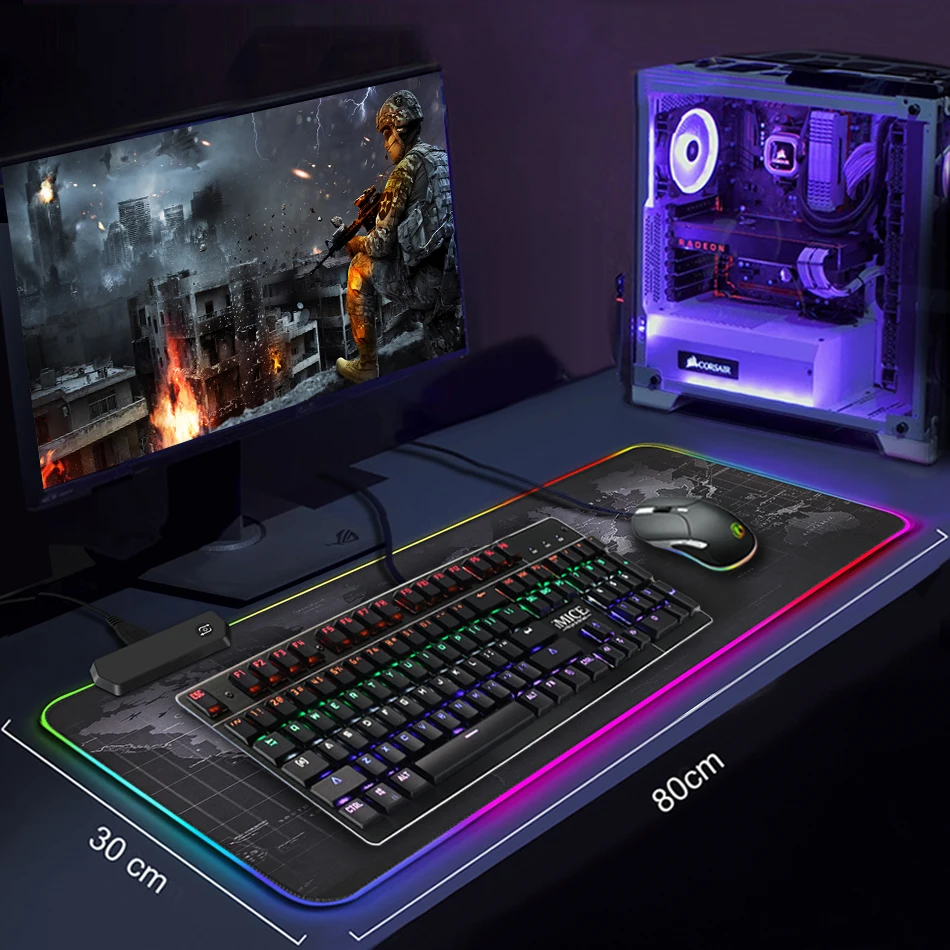 Игровой коврик для мыши большой RGB компьютерный геймер Коврик стол с подсветкой