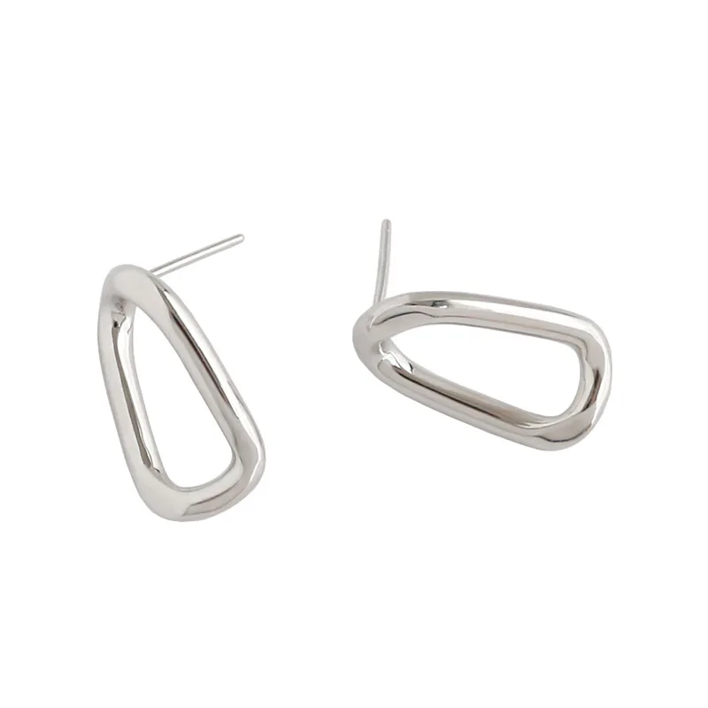 

CH-1206 S925 Sterling Silver Earrings INS Simple Hollow Irregular Geometric Ring Female Earrings Temperament Silver Earrings
