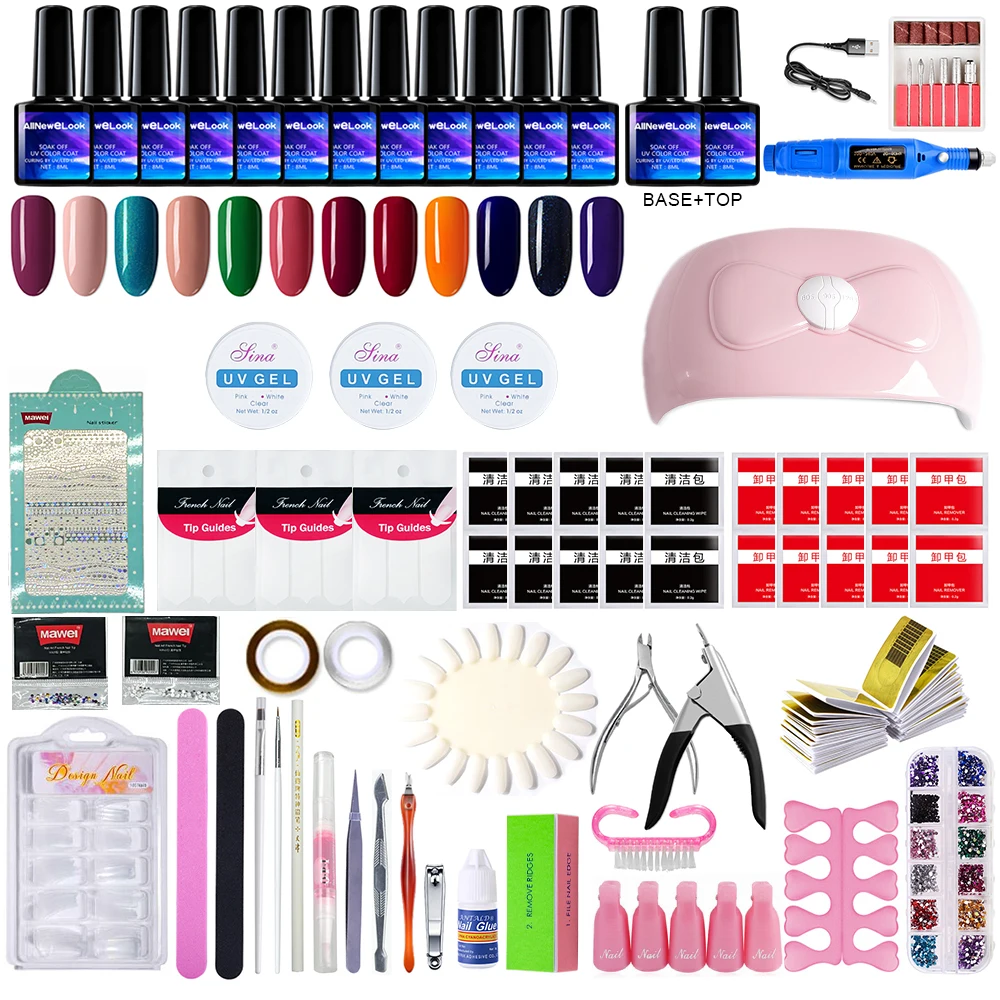 Набор инструментов для гель лака ногтей Allnewelook 6/12 шт. светодиодная лампа