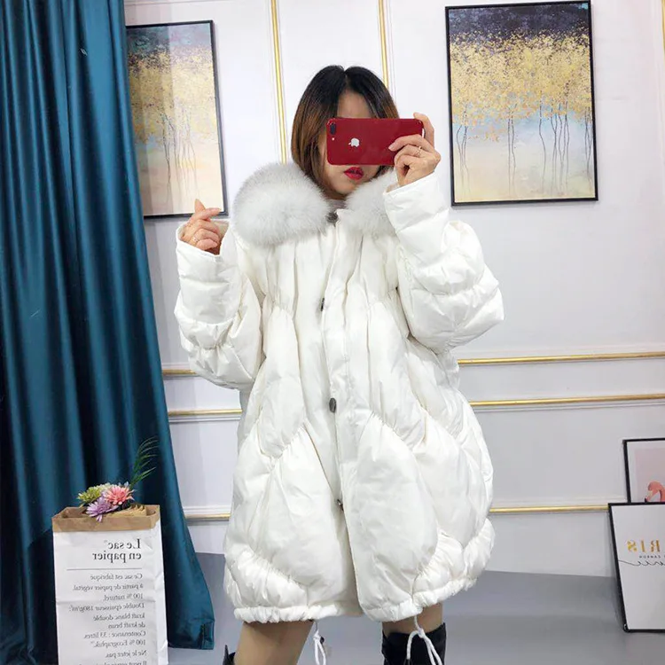 Зимняя куртка пуховик Для женщин Повседневное Длинная толстовка с мехом большой