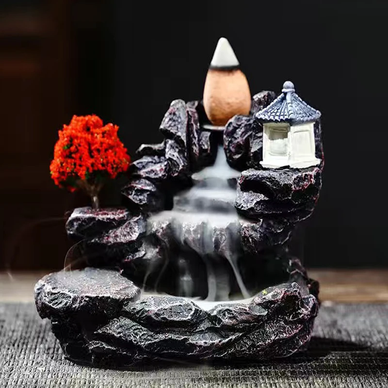 

Incense Burner Mountains River Waterfall Decoration for Home Fragrance Fireplace Backflow Aroma Smoke Fountain Zen Censer Holder