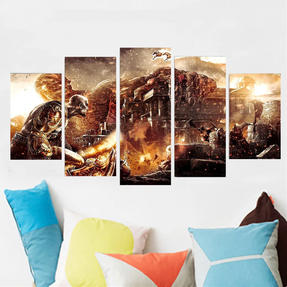 

5 Panel Canvas Art Wall Decor Animation There is A Giant Demolishing The Palace Poster Nordic Decoration Home Bedroom Pictures