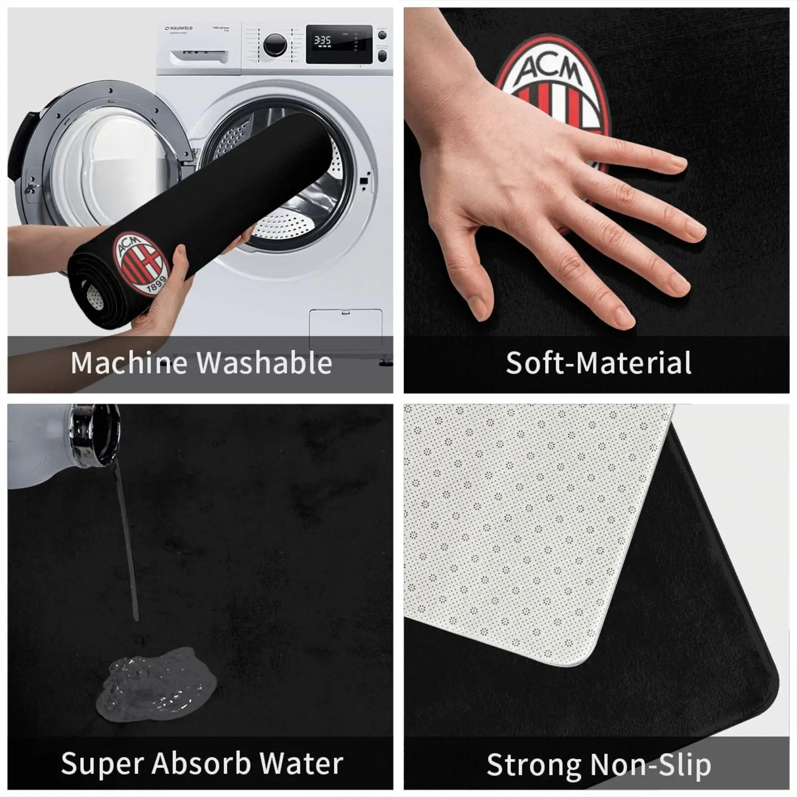 Логотип Rossonero коврик для фанатов подушка мягкий логотип черный футбольный клуб Acm