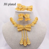 nigeria dubai 24k gold jewelry sets african bridal wedding gifts party for women bracelet bowknot necklace earrings ring sets