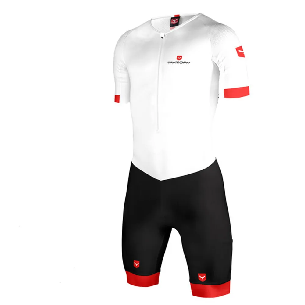 Taymory-traje de carreras de triatlón profesional para hombre, mono de distancia, personalizado, de aeropiel LD, Kit de ropa de ciclismo/correr/natación, color blanco