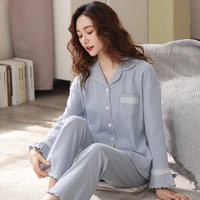 pure cotton pajamas for women pijamas nightwear light blue cotton homewear lace sleepwear for ladies 2021 pj set pyjama femme
