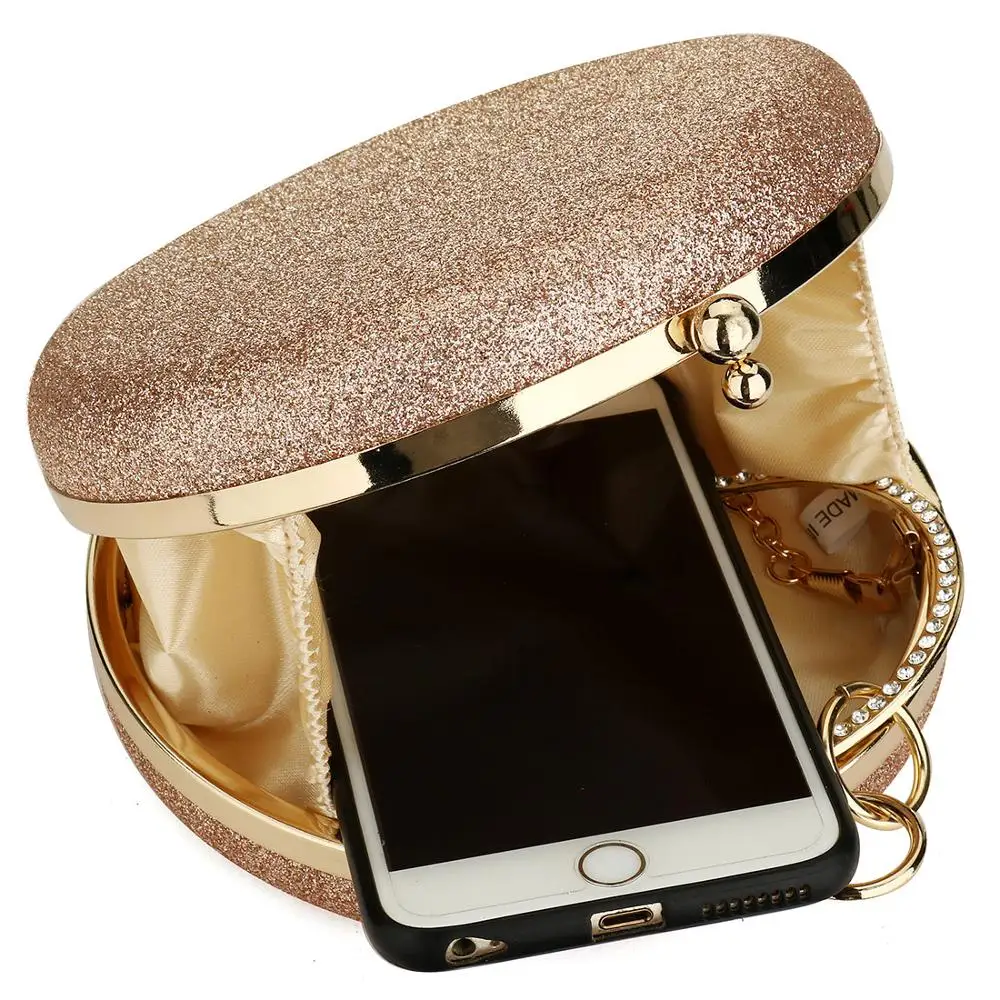 2020 Women Party Bags Wedding Evening Clutch Circular Chain Round Bag Purses Crossbody Shoulder Gold Gillter Handbag | Багаж и сумки