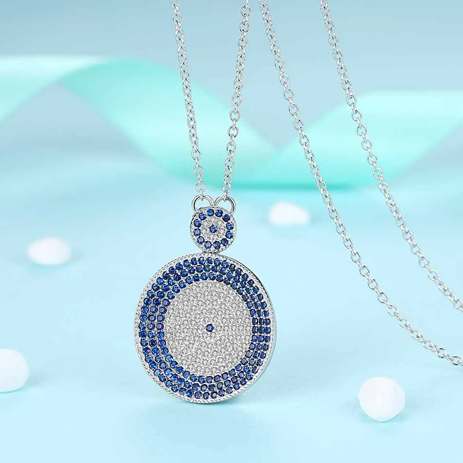 Турецкое ожерелье с голубыми глазами и сверкающим кристаллом из стерлингового