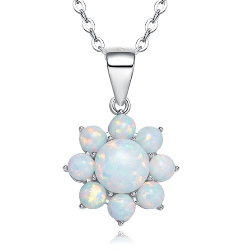 

New Opal Pendant Temperament Female Models Wild Plum Sun Flower Silver Pendant