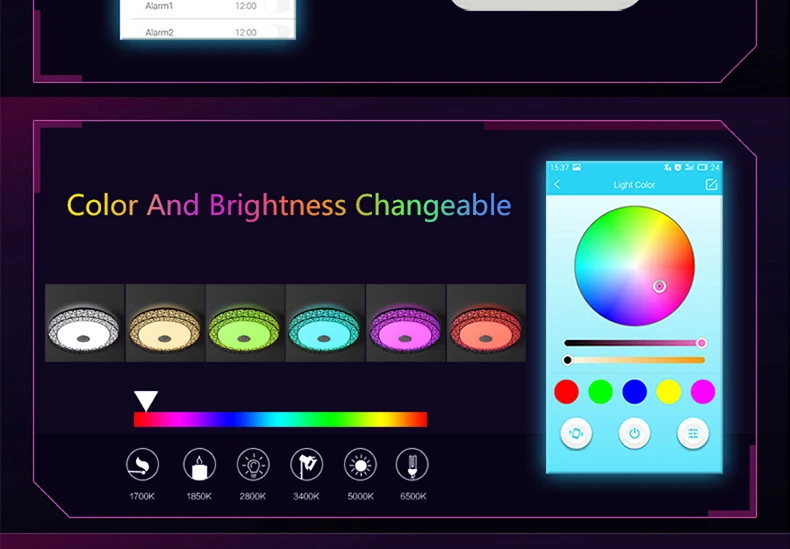 RGB потолочный светильник 36 Вт с регулируемой яркостью, Красочные вечерние лампы, bluetooth-динамик, музыкальная аудио лампа 90-265 в, металлический акриловый светильник