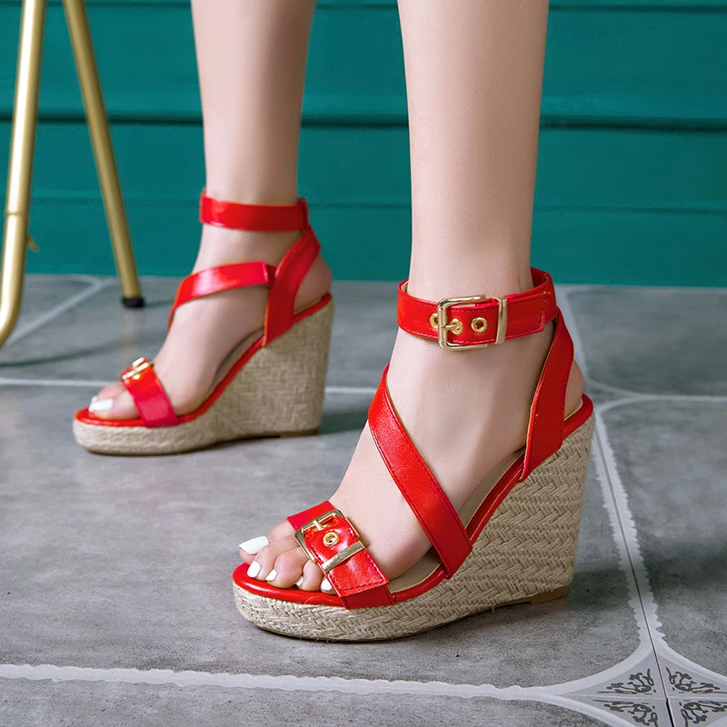 

Fanyuan Women Wedges Sandals Fashion Buckle High Heel Summer Shoes Women Platform Office Lady Party Wedding Footwear Size 34-46