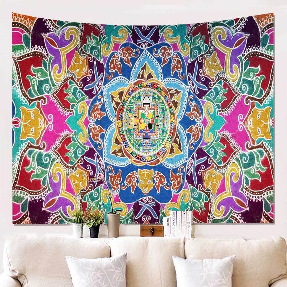 Настенный гобелен в стиле хиппи с мандалой Настенное подвесное одеяло бохо