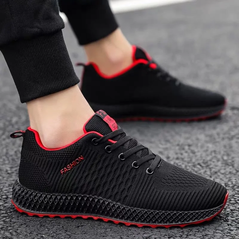 Men's Flat Casual Shoes Fashionable Mesh Breathable Black Shoes Spring Lace up Street Trend Soft Bottom and Wear Resistance