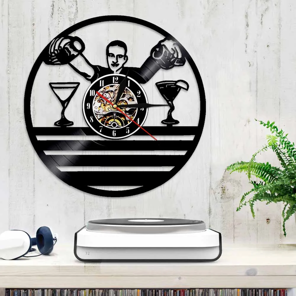 Винтажные настенные часы с виниловой пластиной 3D современный дизайн для бармена