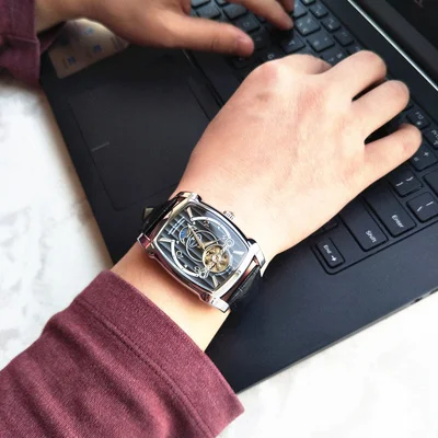 

Automatic Mechanical Watch Transparent Skeleton Men Genuine Leather Belt Top Brand Luxury Self Winding Men Watch Retro Clock