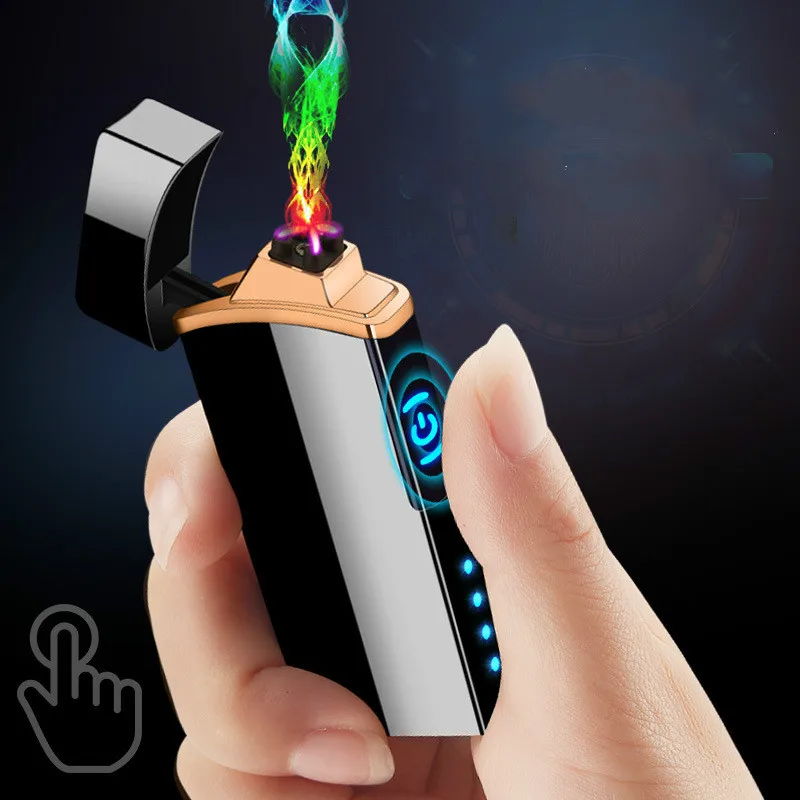 Сенсорная сенсорная зажигалка USB металлическая перезаряжаемая ветрозащитная