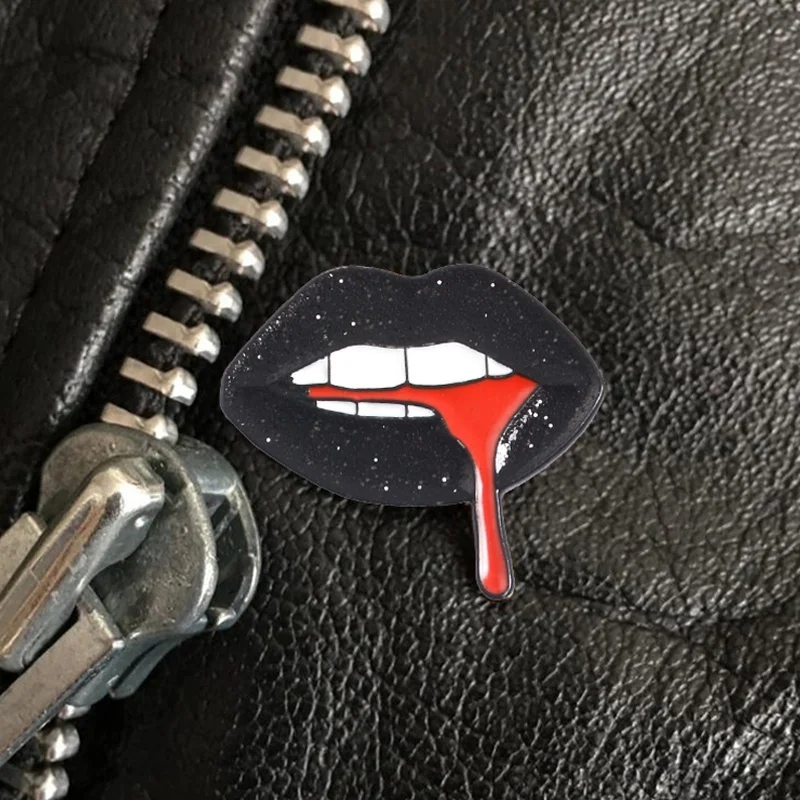 Черная брошь с блестками в виде губ сексуальные блестки губы капли крови