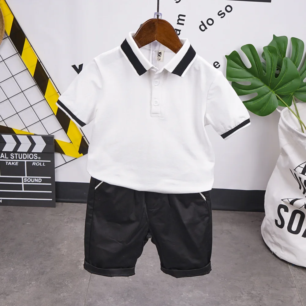 

Модная детская одежда для мальчиков, спортивная одежда, летние футболки с лацканами для маленьких мальчиков, шорты, 2 шт./компл., детская одеж...