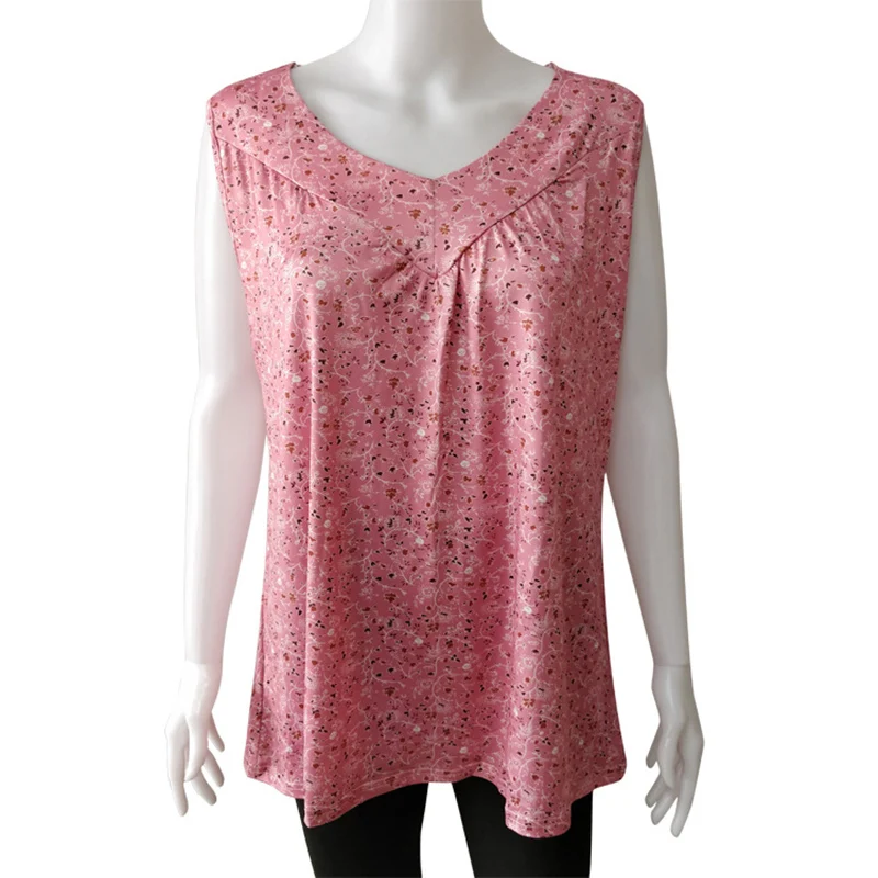 Новые женские цветочные топы без рукавов размера плюс с v образным вырезом летние