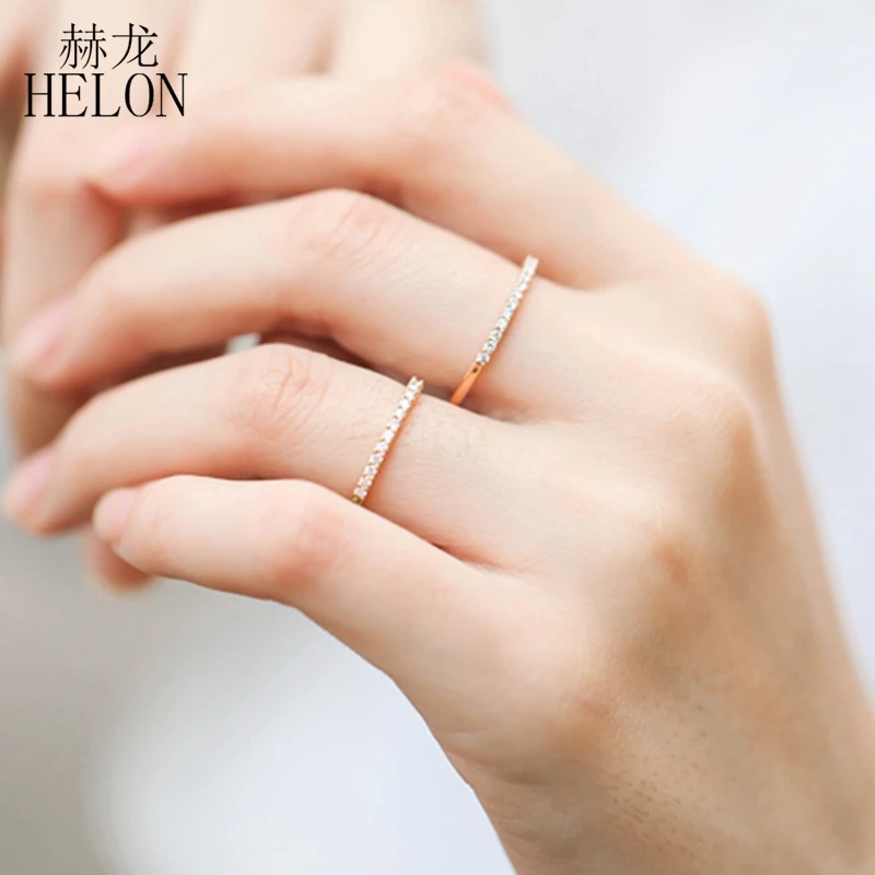 HELON Solid 14k желтое золото AU585 Сертифицированный круглый SI/H 0.12ct Настоящее натуральное бриллиантовое обручальное кольцо для женщин ювелирные украшения