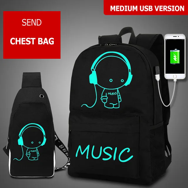 music.Chestbag-M 3 шт./компл. аниме светящиеся школьные сумки для подростков мальчиков рюкзак детский usb зарядка школьный рюкзак для девочек школьный рюкзак - Цвет: music.Chestbag-M
