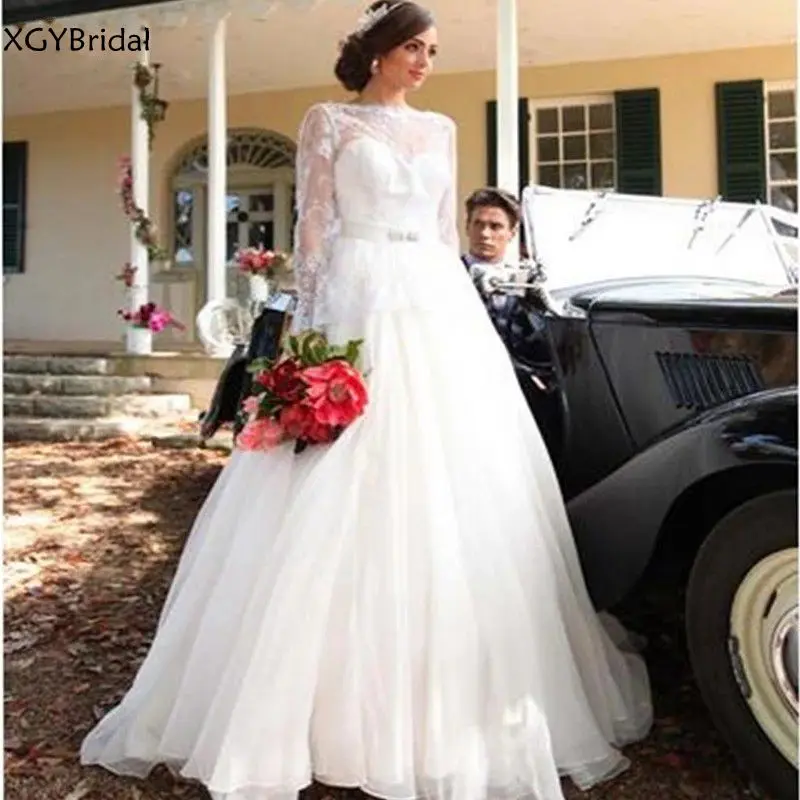 

New Arrival Muslim Bridal Wedding Dresses Ball Gown Tulle Lace Backless Vestido De Noiva Boho Dubai Arabic Wedding Gown