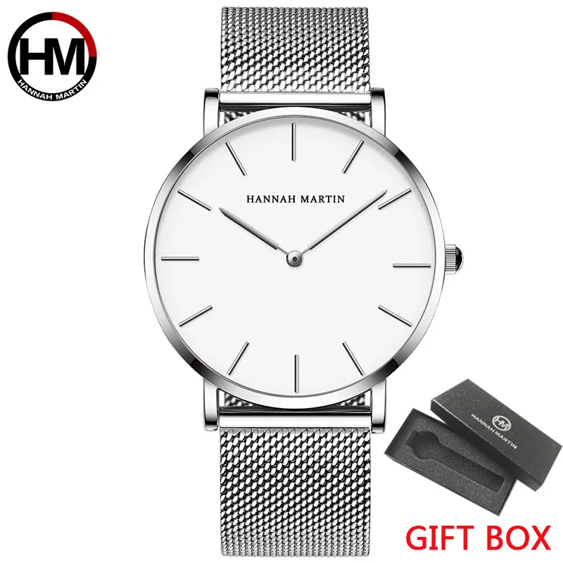 

Hannah Martin Japan Quartz Movement Watches 40mm Fashion Men Stainless Steel Mesh Silver Waterproof Ultra-thin Watch Dropship