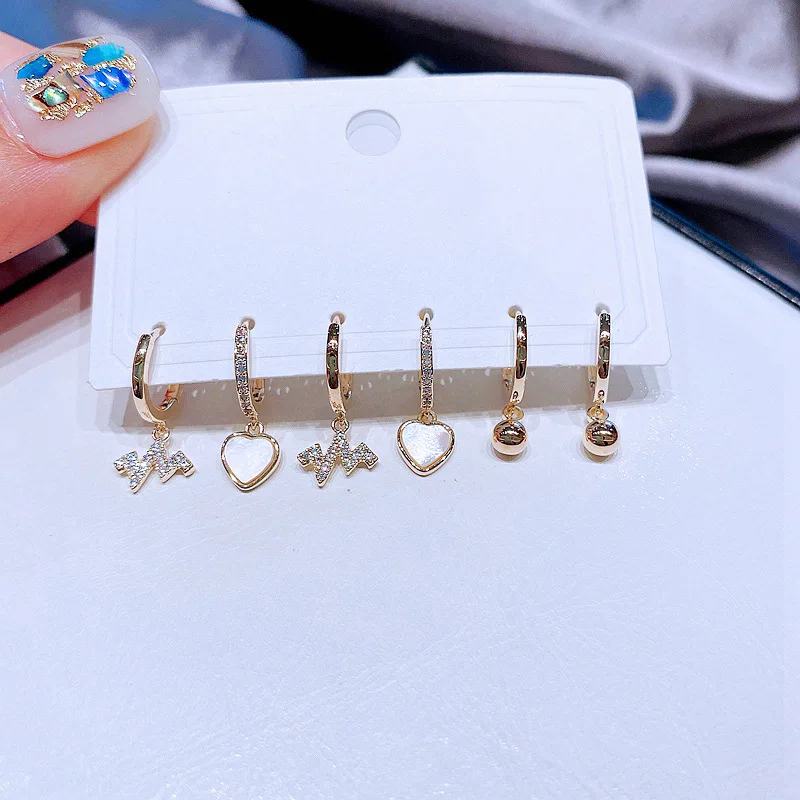 

Fashion 6 Piece Set Love Heart Huggies Earrings Geometric Small Bead Dangle Drop Earrings For Women Jewelry