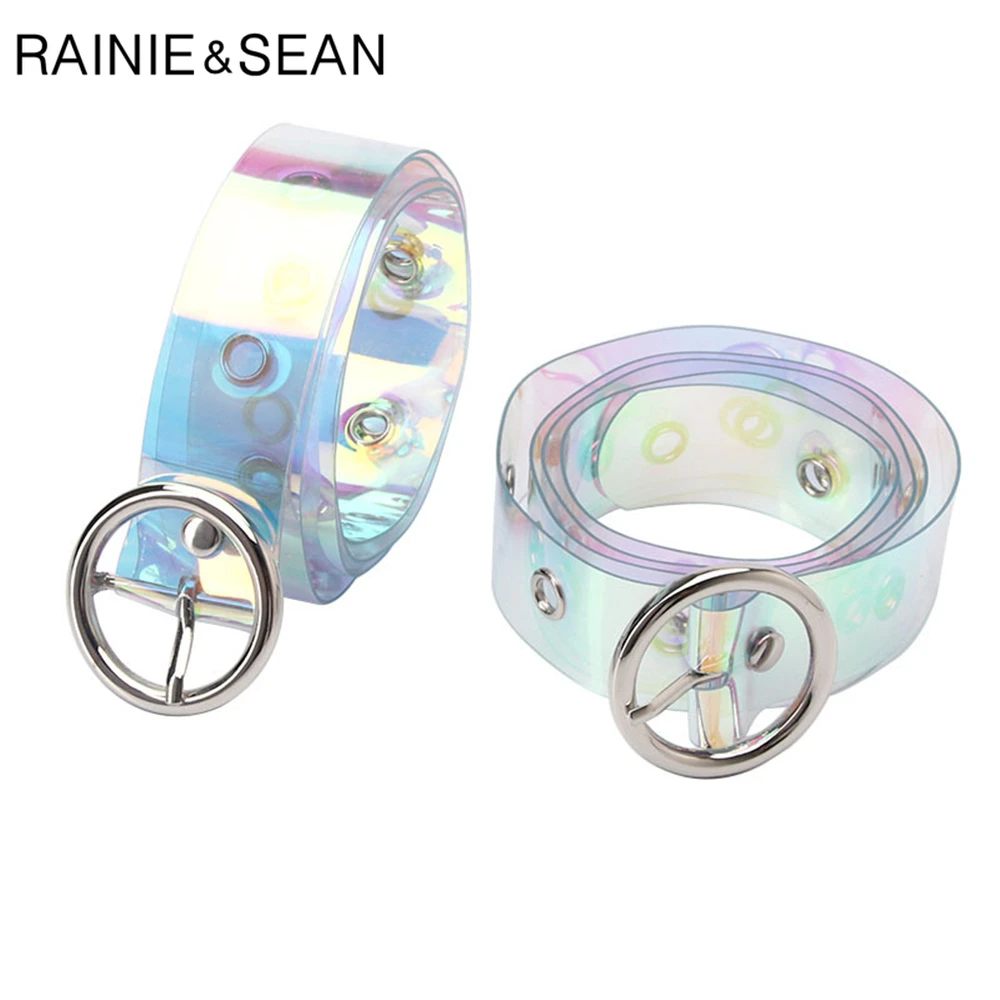 Прозрачный женский ремень из ПВХ RAINIE SEAN пластиковый модный с круглой пряжкой для