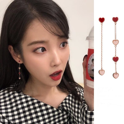 IU Star Earrings Red Heart Ear Line корейские трендовые геометрические серьги для женщин и
