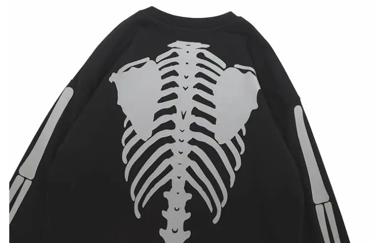 

Sweatshirt men's reflective glowing hip-hop pullover skull ovresize women's streetwear Harajuku casual oversized punk hoodie2021