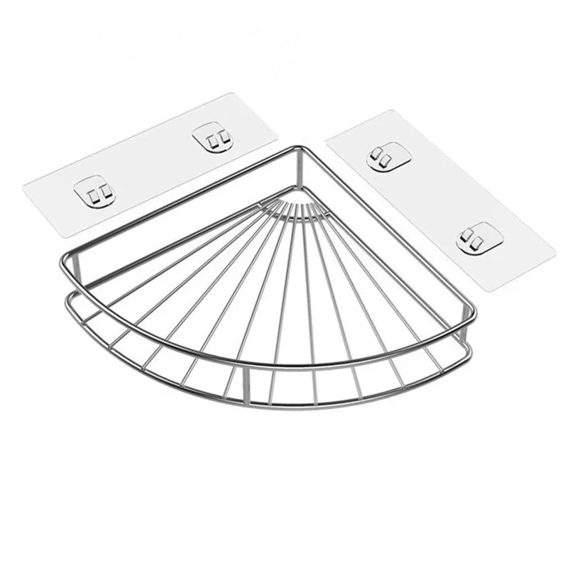 

Угловая полка для ванной, клейкая корзина для душа, настенный органайзер для хранения для кухни, туалета, нержавеющая сталь-без Drilli