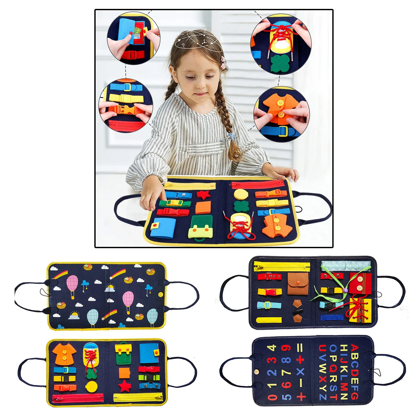 

Kids Baby Felt Busy Board Button Motor Skill Early Educational Travel Toy