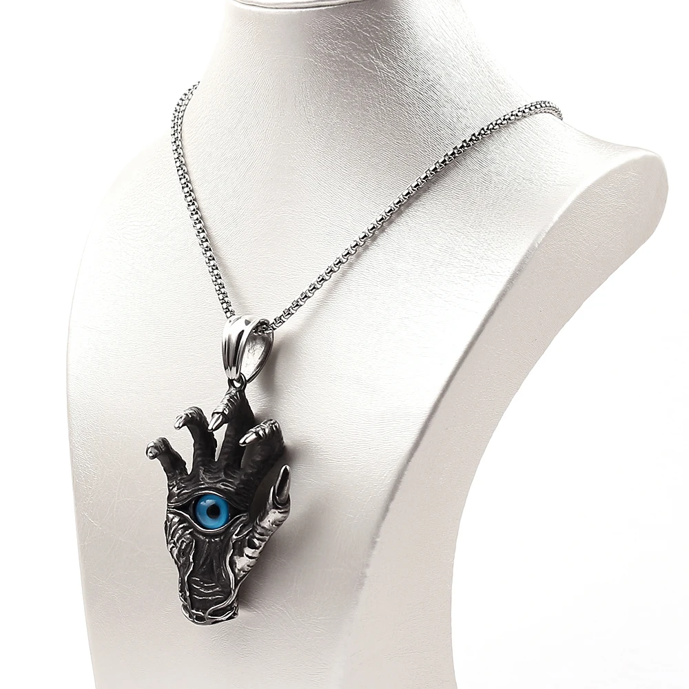 Ретро панк лапа злой ожерелье Дракон крутой Демон рука синий глаз подвески и