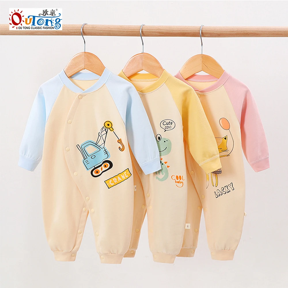 

Outong, комплект из 3 предметов, милый детский комбинезон для новорожденных, хлопковый комплект с мультипликационным принтом, с длинными рукав...