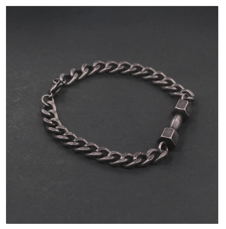 

HANGZHI 2020 New Texture Retro Titanium Steel Dumbbell Exercise Street Hip Hop Fitness Couple Bracelet for Girls Men Jewelry