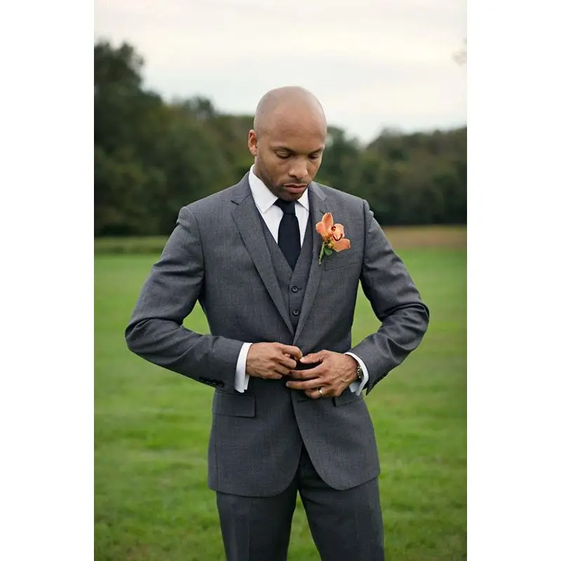 

Мужской серый костюм с вырезом на воротнике, повседневный облегающий костюм из 3 предметов с двумя пуговицами, на заказ, 2022