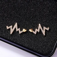 huitan delicate heartbeat shaped stud earrings female with dazzling cz simple stylish women accessories versatile jewelry 2021