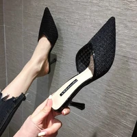 womens shoes all match new sexy stiletto girls baotou half slippers 2020 summer french high heels female pointed shoes women