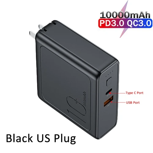 5000/10000 мАч 2 в 1 PD QC3.0 Быстрая Зарядка Внешний аккумулятор с настенным USB зарядным устройством для iPhone samsung ROCK аккумулятор внешний аккумулятор для Xiaomi - Цвет: 10000mAh Black US
