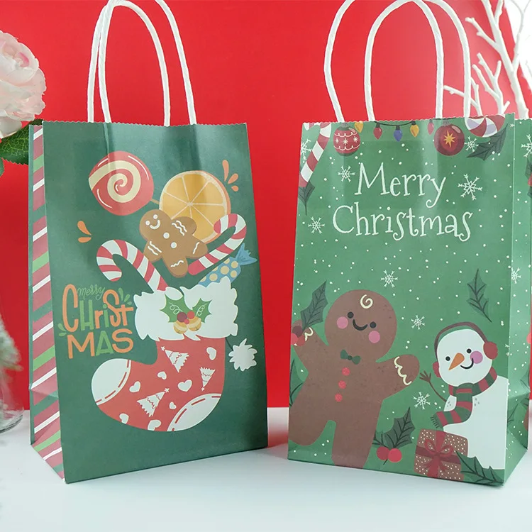 

Chritmas Gift Kraft Paper Bag Merry Christmas Gingerbread Man Snowman For Snack Clothing Present Box Packaging Xmas Bag New Year