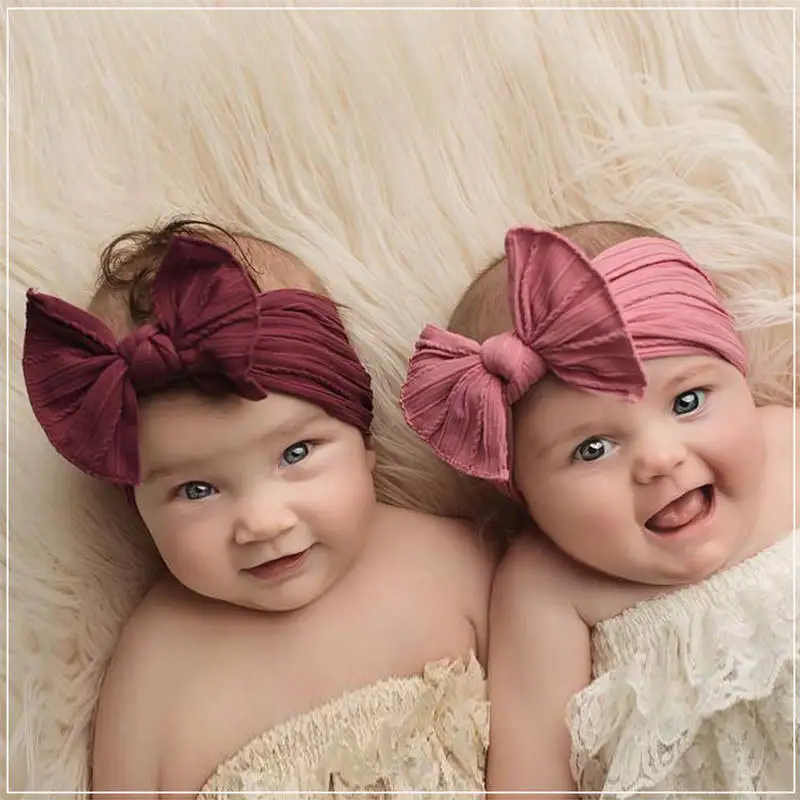 

YUXIC Bowknot Baby Headbands Solid Color Knotted Bow Nylon Elastic Stretchy Newborn Baby Headbands Princess Wide Headbands