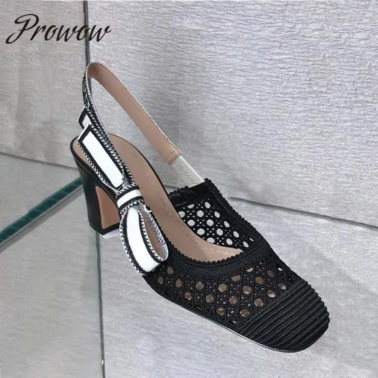 

Prowow New Breathable Spring Breathable Knitted Pumps Slingback Kitten Heel Office Dress Shoes Women