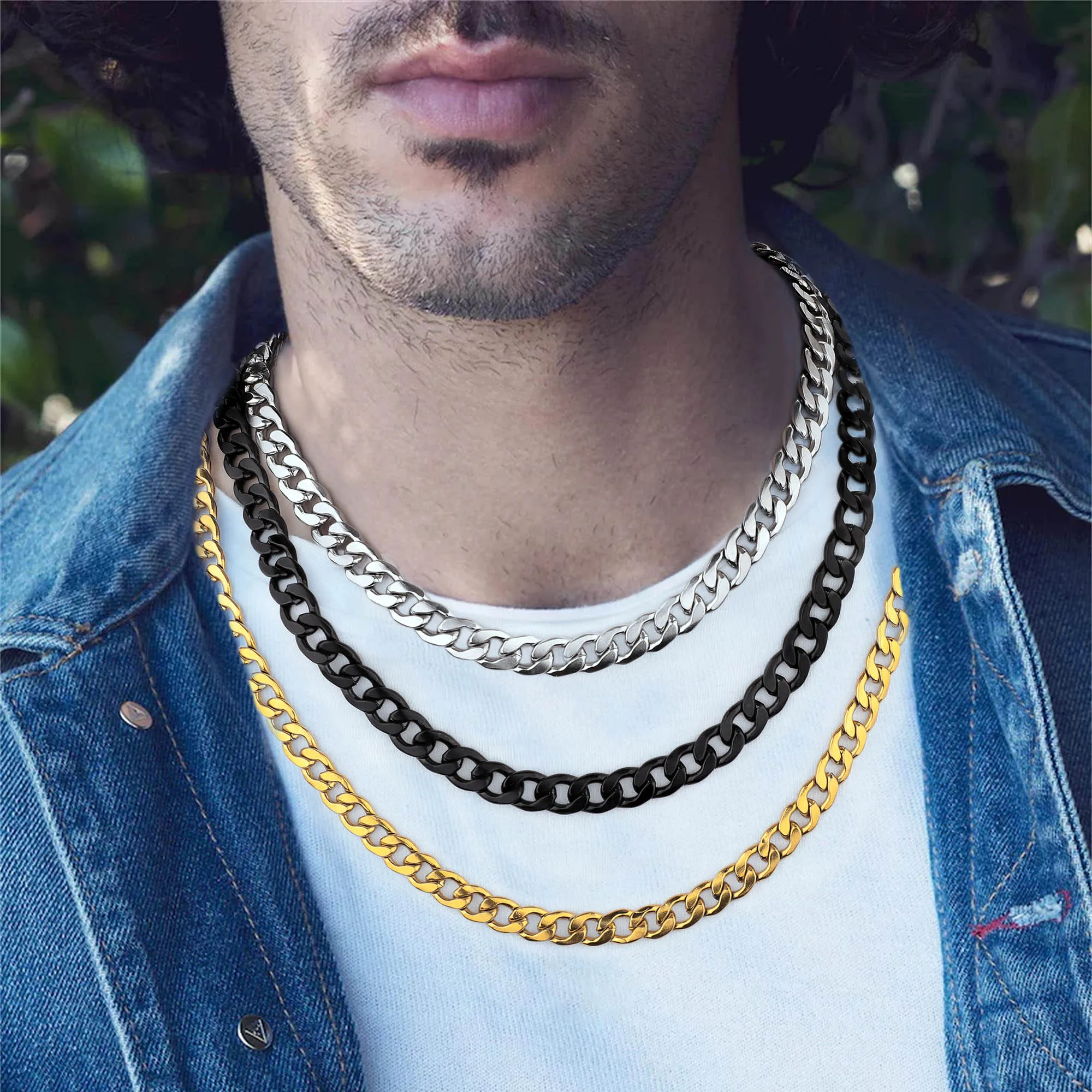 

Sufair Cuban Link Chain Necklace for Men Women Basic Punk Stainless Steel Chokers Necklace 4-10mm Hip Hop Solid Metal Jewelry