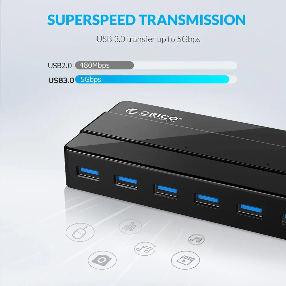 USB Концентратор ORICO на 7 портов с 4 портами 3 0 и адаптером питания 12 В|USB-хабы| |
