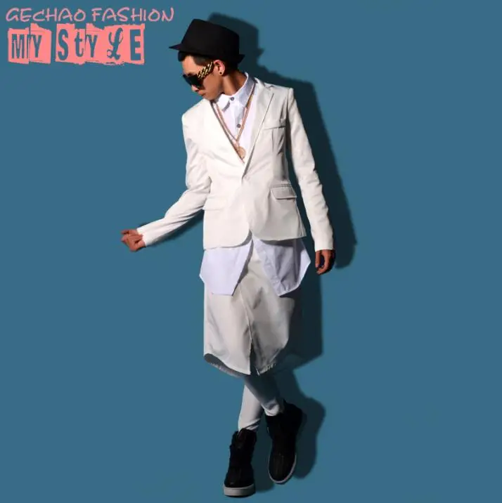 Белый блейзер мужские костюмы дизайнерские куртки пальто сценические для певцов