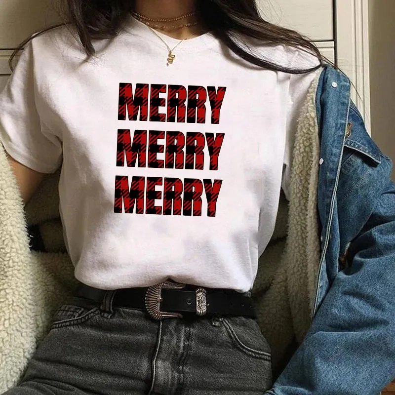 Женская футболка в клетку с надписью &quotMerry Christmas&quot|Футболки| |