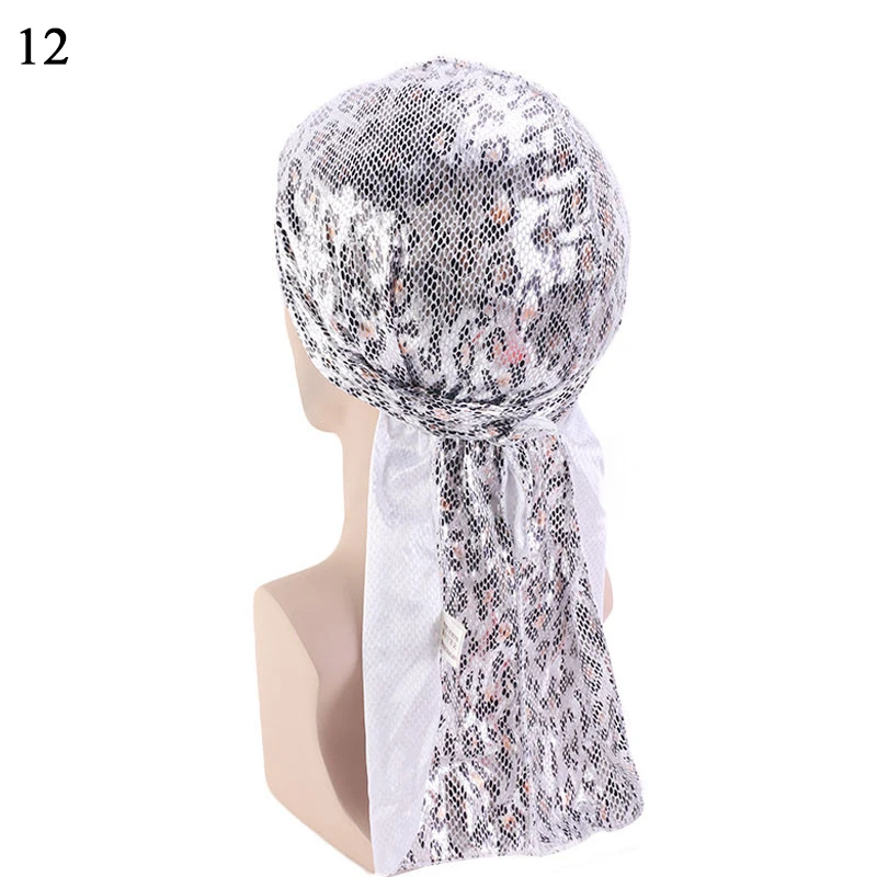 

Laser Fashion Long Tail Pirate Hat Colorful Beautiful Cape Hat Printed Women Men Durags Turban Bandanas Silk Durags Baotou Hat