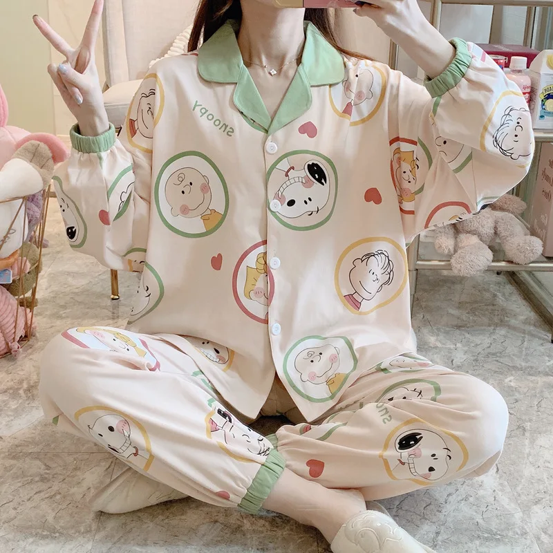 

ChunShang Spring And Autumn Pajamas Women's Cotton Long-Sleeved Loose Can Be Worn Outside Girl Suit Home Service